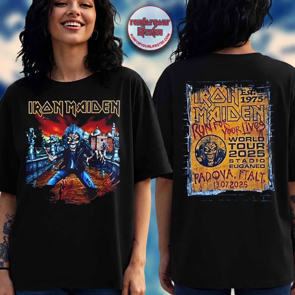 Iron Maiden Run For Your Lives 2025 Padova Italy T-Shirt — July 13 2025 At Stadio Euganeo