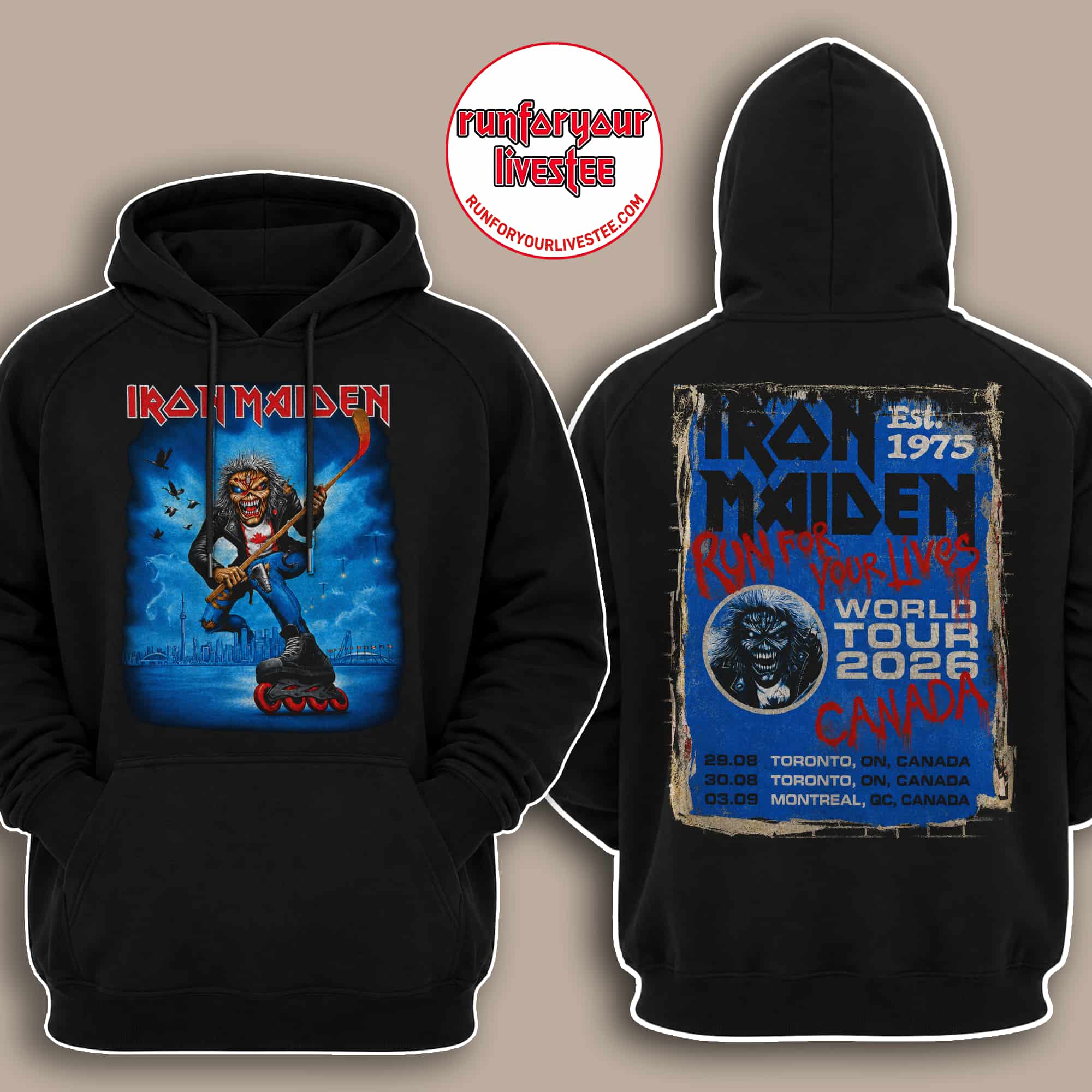 Iron Maiden Canada 2026 Tour Hockey Eddie Hoodie