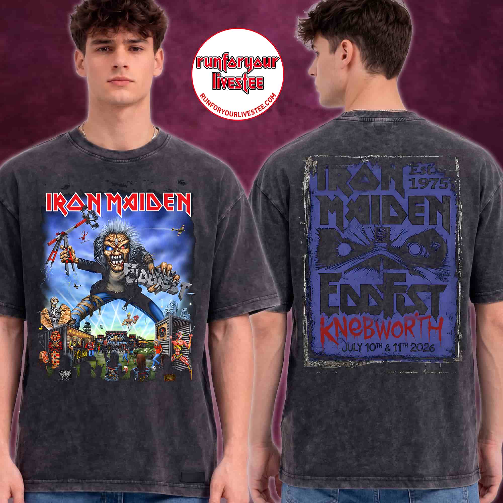 Iron Maiden Eddfest 2026 Knebworth On July 10 And 11 2026 Giant Eddie Washed T-Shirt