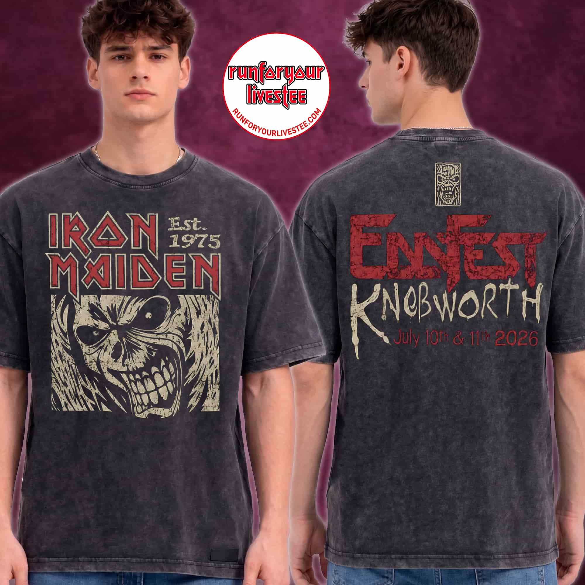 Iron Maiden Eddfest Knebworth 2026 Killer Eddie 50th Anniversary Washed T-Shirt