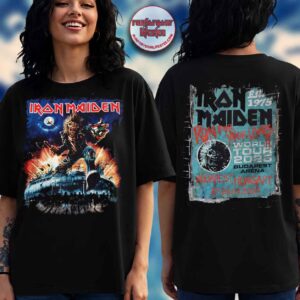 Iron Maiden Run For Your Lives 2025 Budapest Eddie With His Axe And Rubbic Two Sided T-Shirt