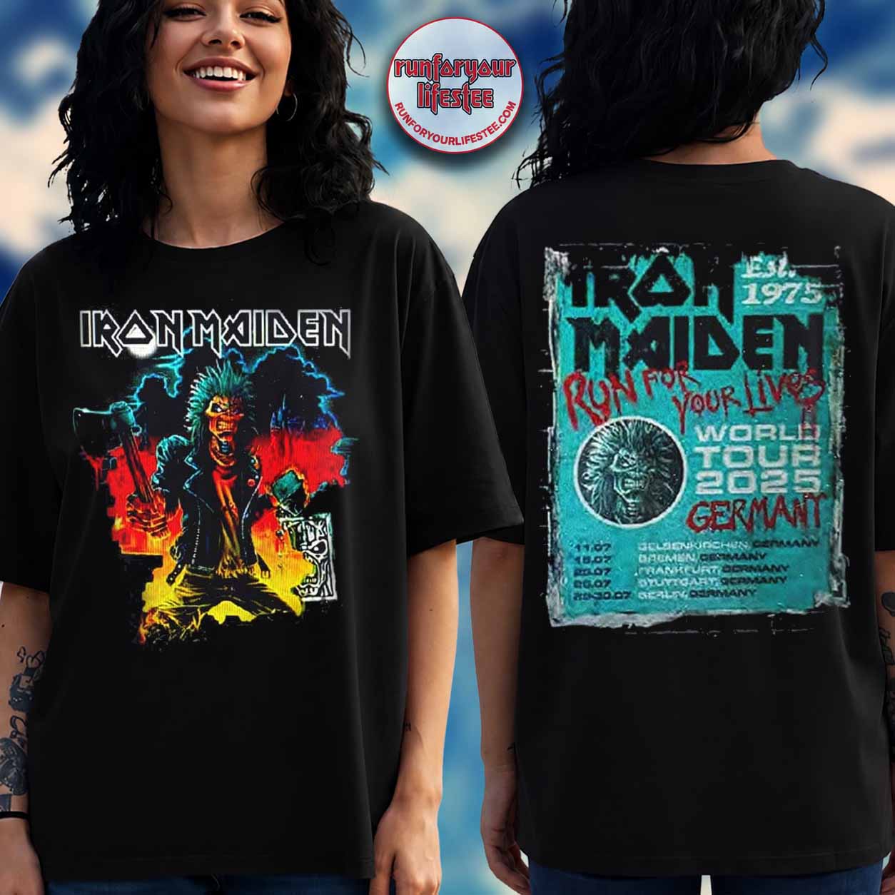 Iron Maiden Run For Your Lives 2025 Germany Tour Two Sided T-Shirt