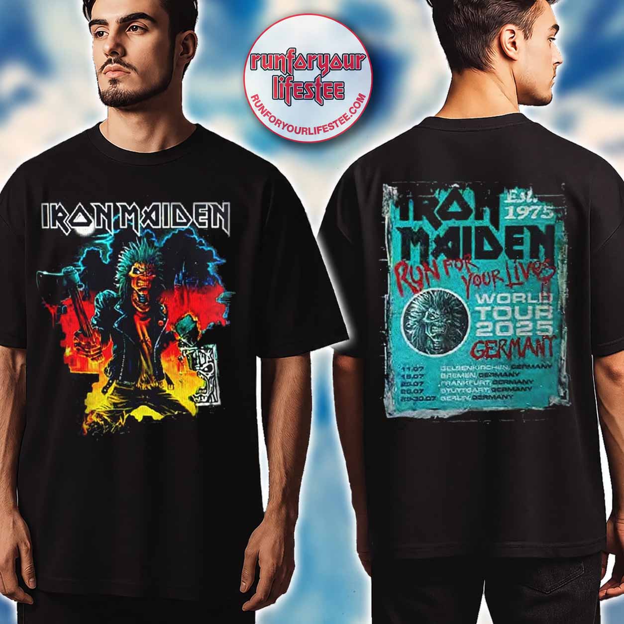 Iron Maiden Run For Your Lives 2025 Germany Tour Two Sided T-Shirt