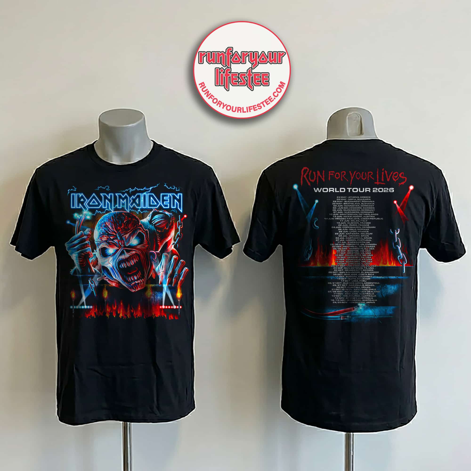 Iron Maiden Run For Your Lives 2026 3D Eddie Tour T-Shirt