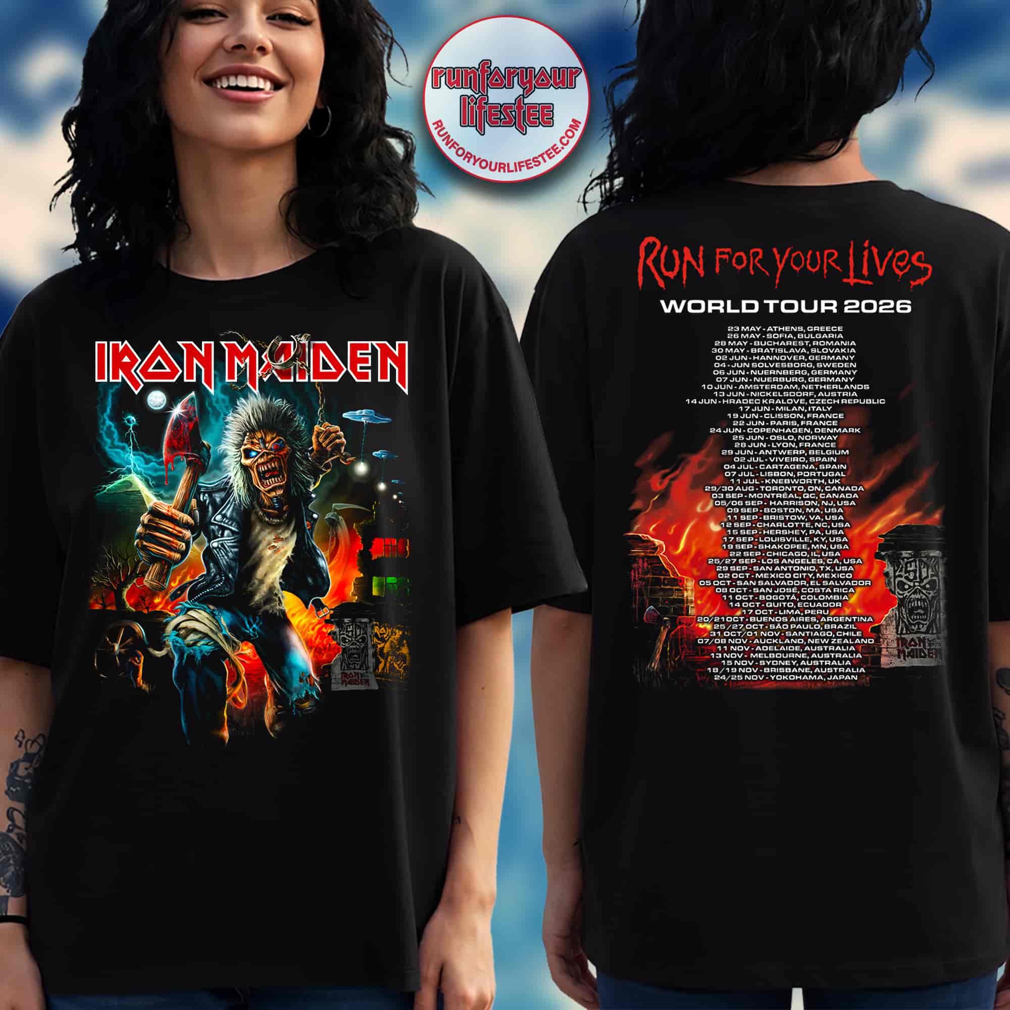 Iron Maiden Run For Your Lives 2026 Axe Eddie Tour T-Shirt