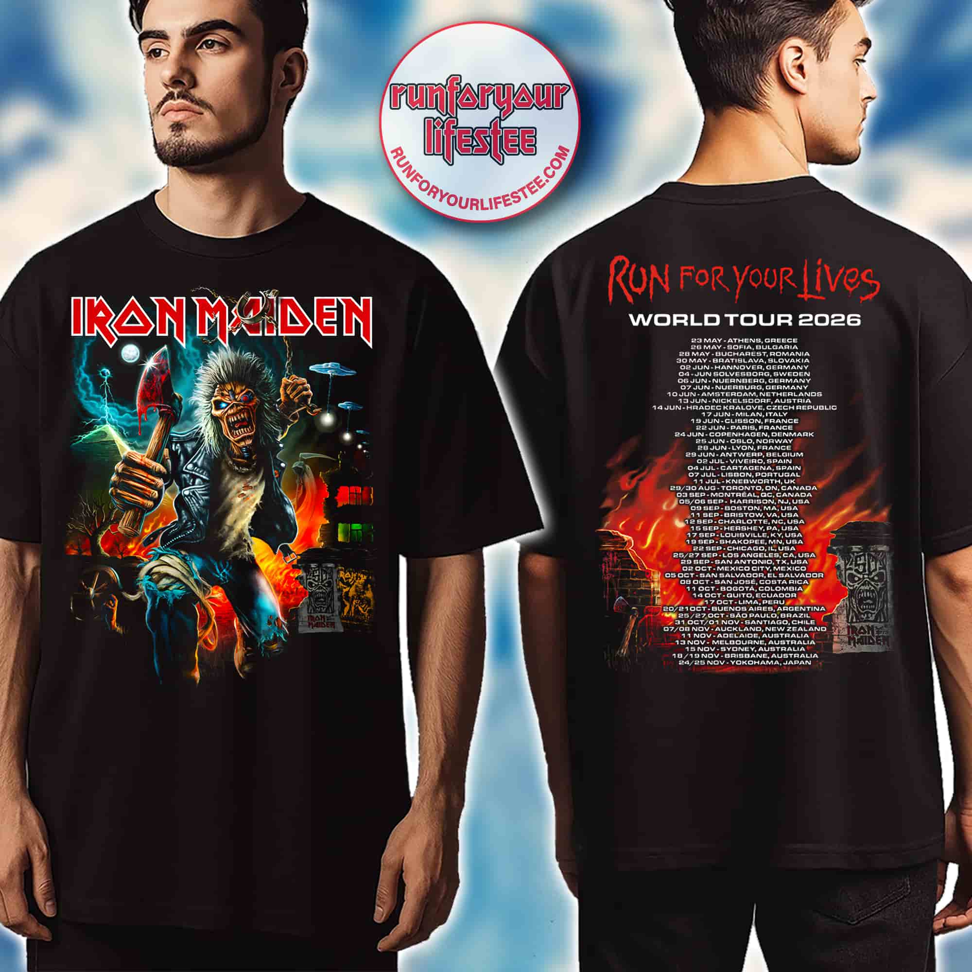 Iron Maiden Run For Your Lives 2026 Axe Eddie Tour T-Shirt