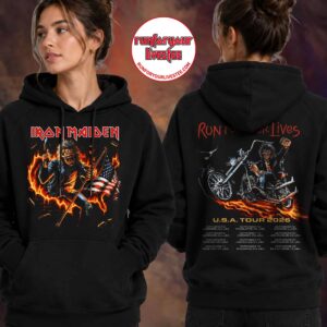 Iron Maiden Run For Your Lives USA Tour 2026 Biker Eddie Flaming Motorcycle Hoodie