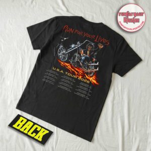 Iron Maiden Run For Your Lives USA Tour 2026 Biker Eddie Flaming Motorcycle T-Shirt