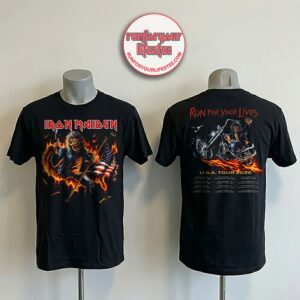 Iron Maiden Run For Your Lives USA Tour 2026 Biker Eddie Flaming Motorcycle T-Shirt