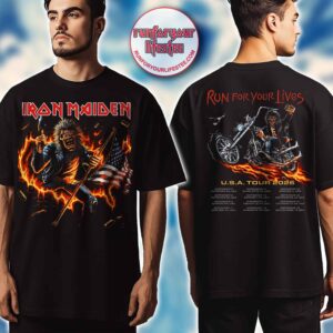 Iron Maiden Run For Your Lives USA Tour 2026 Biker Eddie Flaming Motorcycle T-Shirt